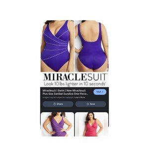 Miraclesuit Womens Sanibel Surplice One-Piece Swimsuit Purple Size 18 Slimming T